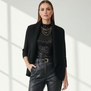 DVF Black Ribbed Shawl Collar Wool Cardigan S